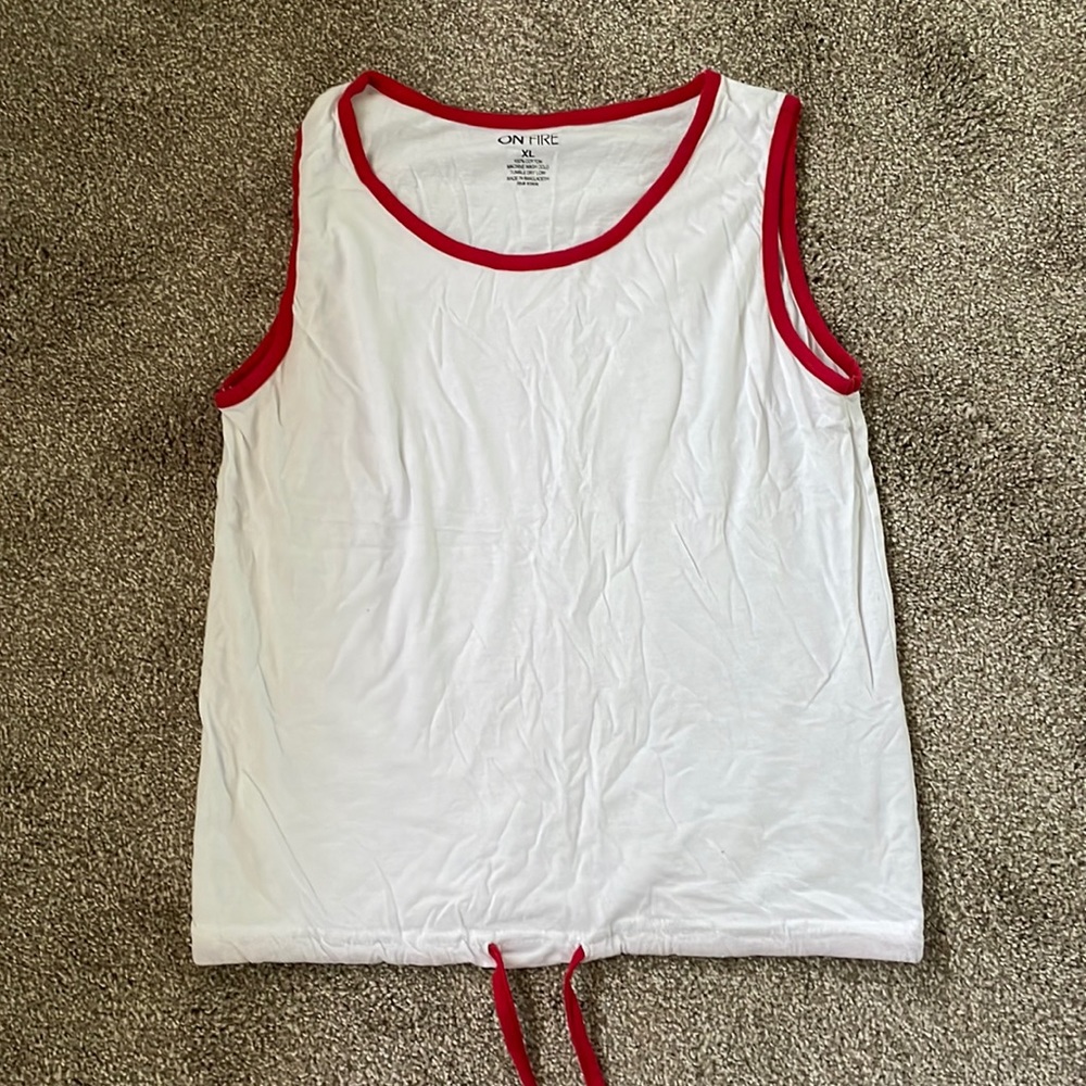 ON FIRE brand white and red tank top